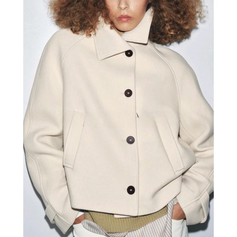 tapete Sle ort Comprimento Longo Sve Gola virada para baixo Botão único Casaco feminino de outono com corte reto de poliéster F...