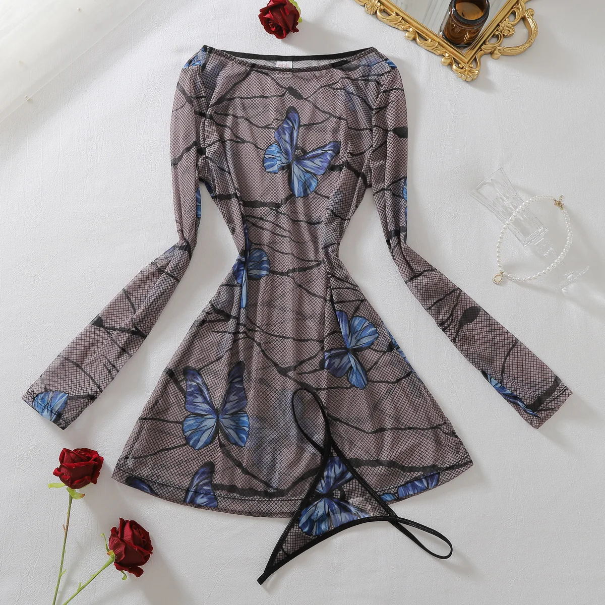 Ellolace Halloween Lingeries Femme Ultra Hot Sexy Butterfly Cosplay Costume Mini Dress Thong 2PC Sensual Hot Girls' Outfits view 4