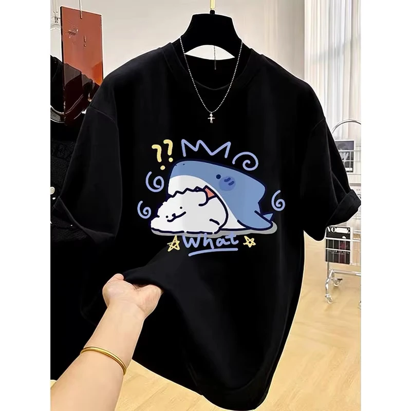 

Women's Clothing Shark Printed Fashion Basic Short Sleeve T-shirts Summer Casual Chic Cartoon Print harajuku oversized t shirt