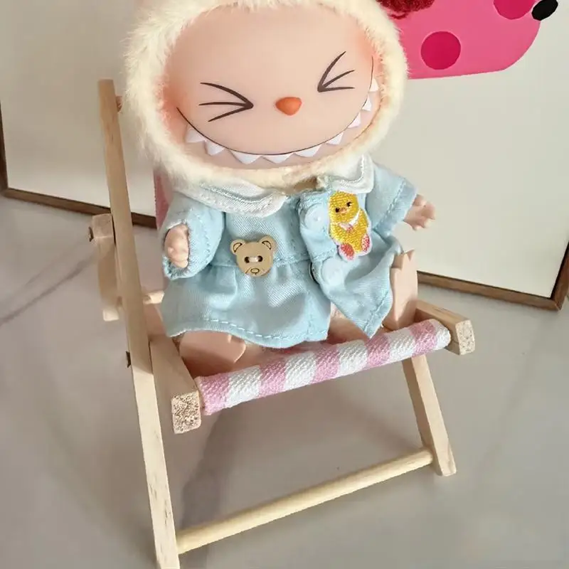 for labubu cloths Wooden Beach Chair Creative Cartoon Model Home Decorative Craft Photography Prop Ocean Theme Small Figure