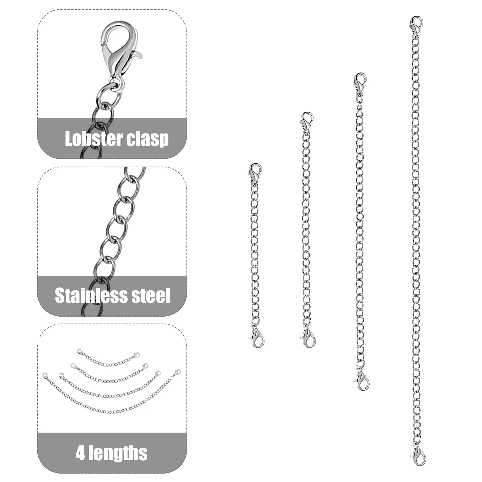 Lobster Clasp Chain Extender Necklace Extension Bracelet Stainless Steel Lengthener