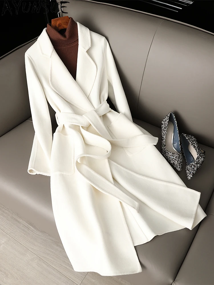 

AYUNSUE 100% Natural Wool Coats for Woman Mid Length Double Sided Woolen Coat Woman Clothes High Quality Outerwears 2025 Autumn