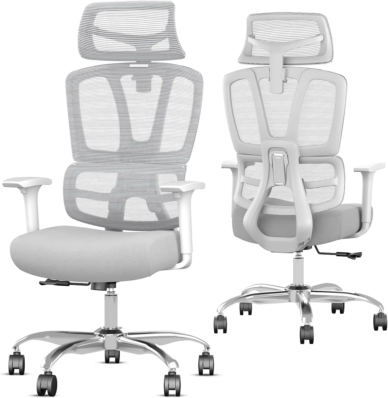 Ergonomic Office Chair, Office Chair with Adjustable Headrest & Armrests, Mesh Backrest Desk Chair with Lumbar Support,