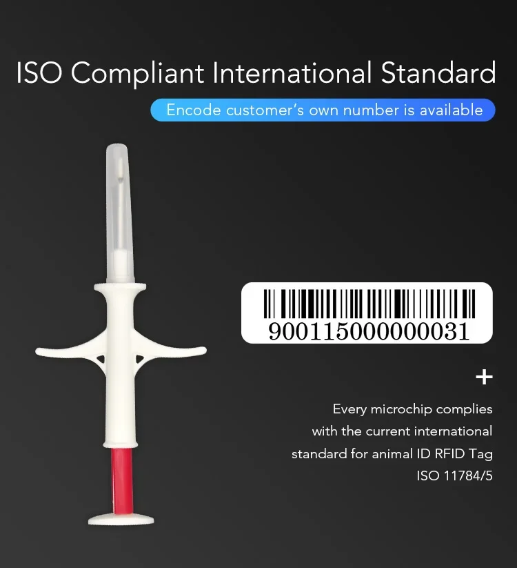 60 sztuk Fdx-b weterynaryjna strzykawka transpondera Rfid mikrochip wtryskiwacz identyfikator zwierzęcia Tag 1.4*8mm
