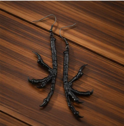 Gothic Black Claw Talon Earring Punk Crow Bird Skull Heel Occult Goth Jewelry
