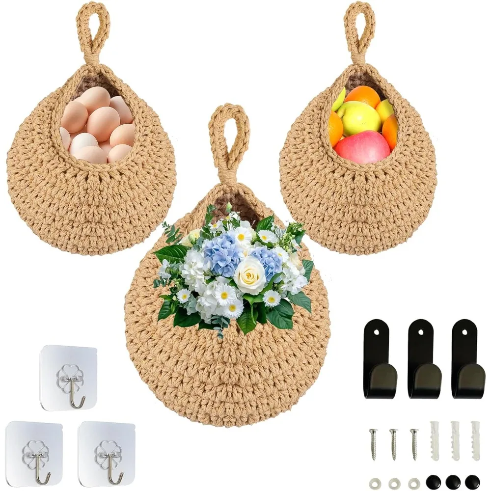 

Маленькие настенные корзины с фруктами в стиле бохо для кухни, тканый органайзер для хранения макраме, декоративный подвесной держатель для фруктов/