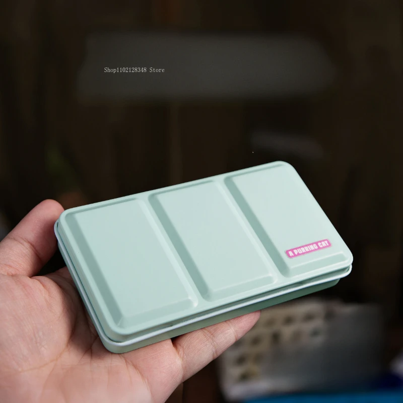 Watercolor Paint Three-fold Iron Box Flat-bottomed Portable/Student Sketching Painting Pigment Distribution Boxes Color Palettes