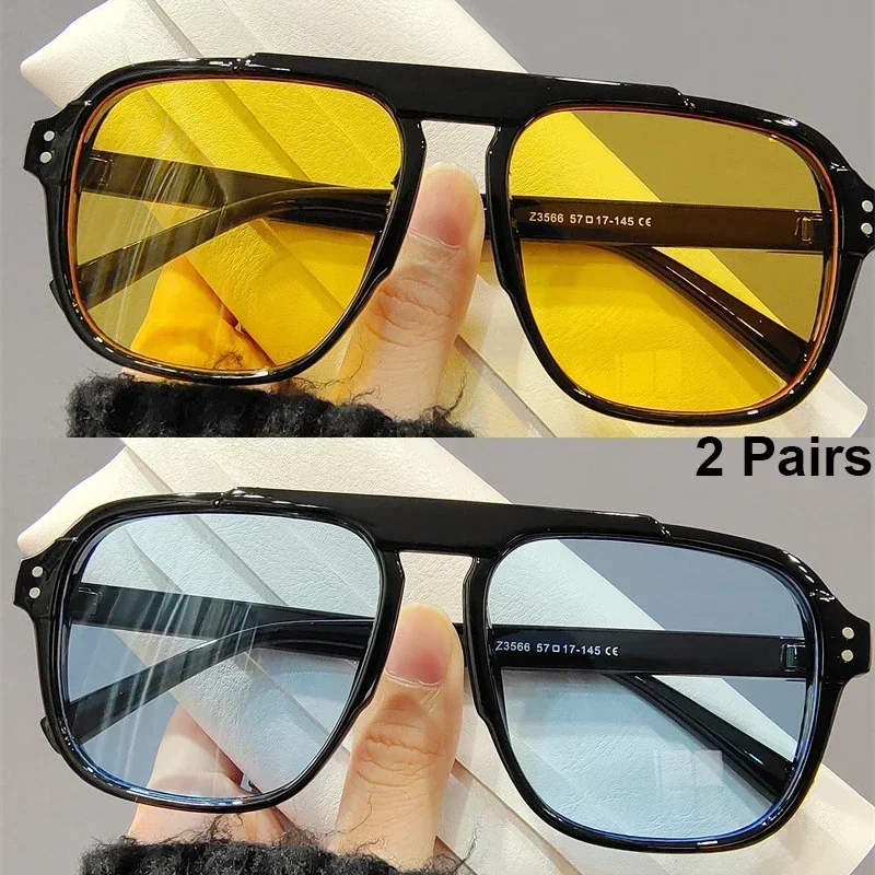 2 Paar quadratische Piloten-Sonnenbrillen für Herren, modisch, übergroß, koreanischer Stil, Outdoor-Sonnenbrillen, Damen, trendige, einfache, einfarbige Sonnenbrille