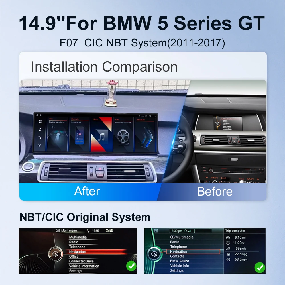 14.9'' Car Radio For BMW 5 Series GT F07 2011-2018 CIC NBT System Wireless CarPlay Android Auto car Multimedia Player Head Unit