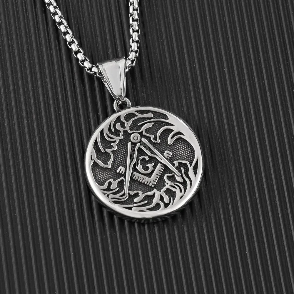 Vintage Round AG Freemason Pendant Charm Men's Necklace Fashion Christmas Valentine's Day Gift Protector Jewelry Accessories