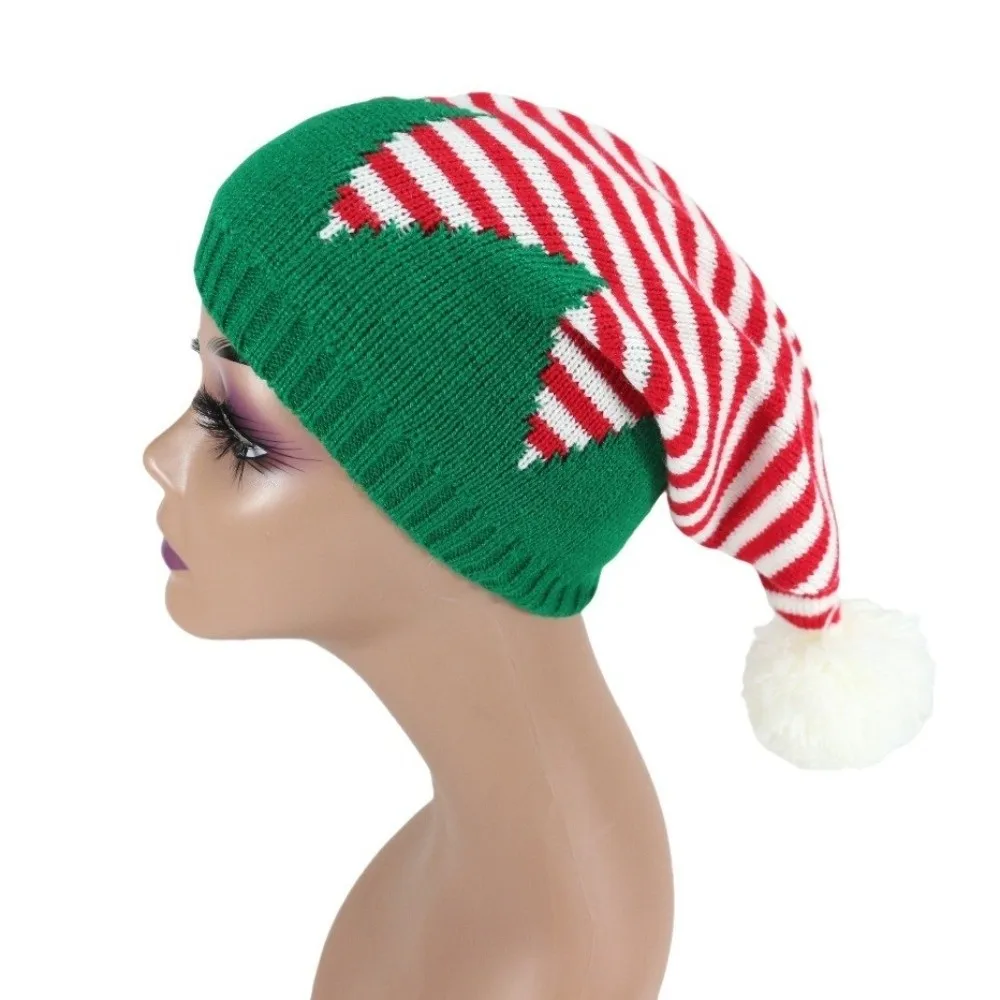 Weihnachtsmann-Weihnachtsmütze, warme Weihnachtsmütze, warme Santa-Beanie-Mütze, Wollmütze, koreanischer Stil, gestreifte Mütze, Frohes Neues Jahr – Detail 9