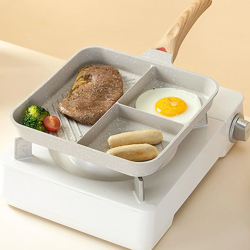 

Home Multifunctional 3-in-1 Steak Frying Pan Mcrib Compartmentalised Breakfast Pan Omelette Pan Non-stick Frying Pan