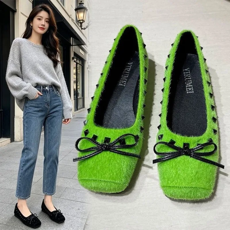 フレンチスタイルのスクエアトゥフラットシューズ、女性用浅めグ - Loafer Flat Women のレビューと価格