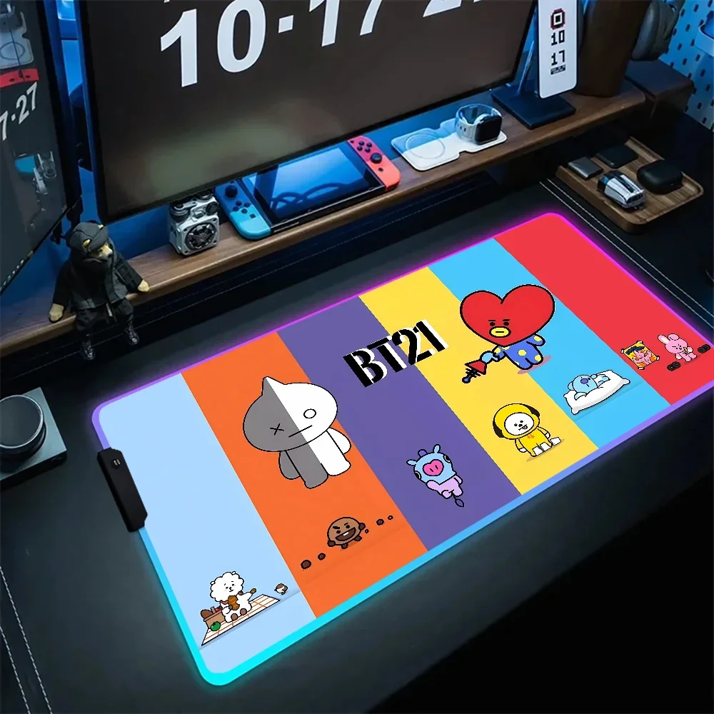 

80x30cm Computer Gaming Mousepad RGB Cartoon B-BT21s Natural Rubber Mousepad Anime Antislip Large LED Soft Carpet Mat Backlit XL