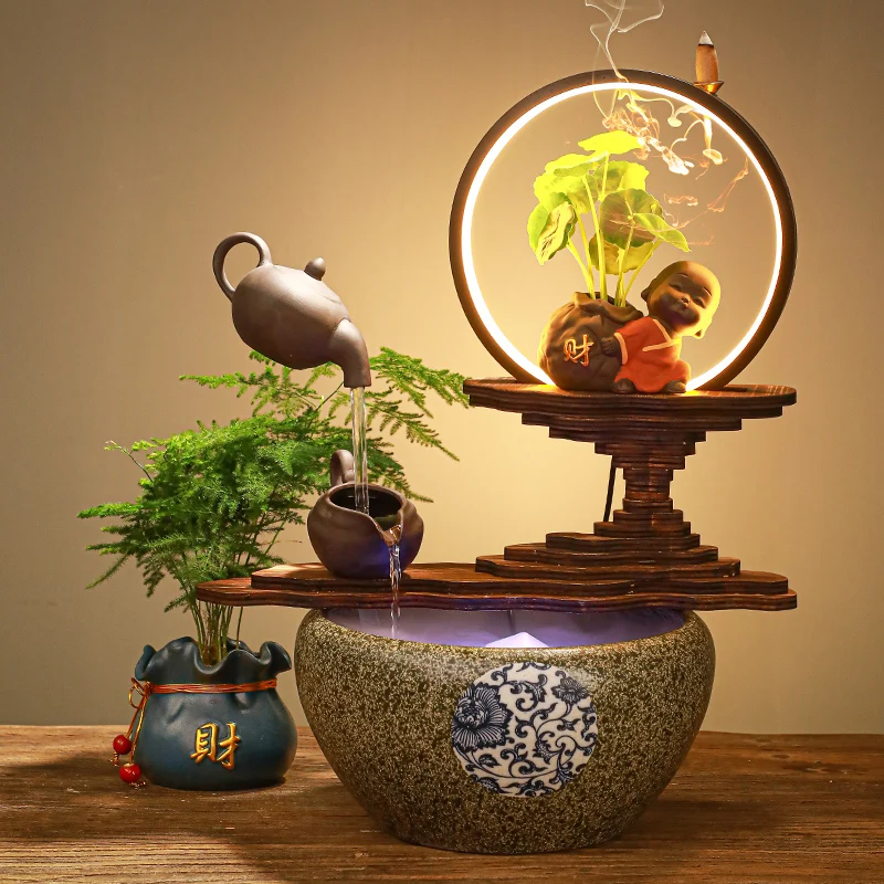 Hanging fortune and flowing water ornaments Atomization view smoke circulating device ceramic fish decoration