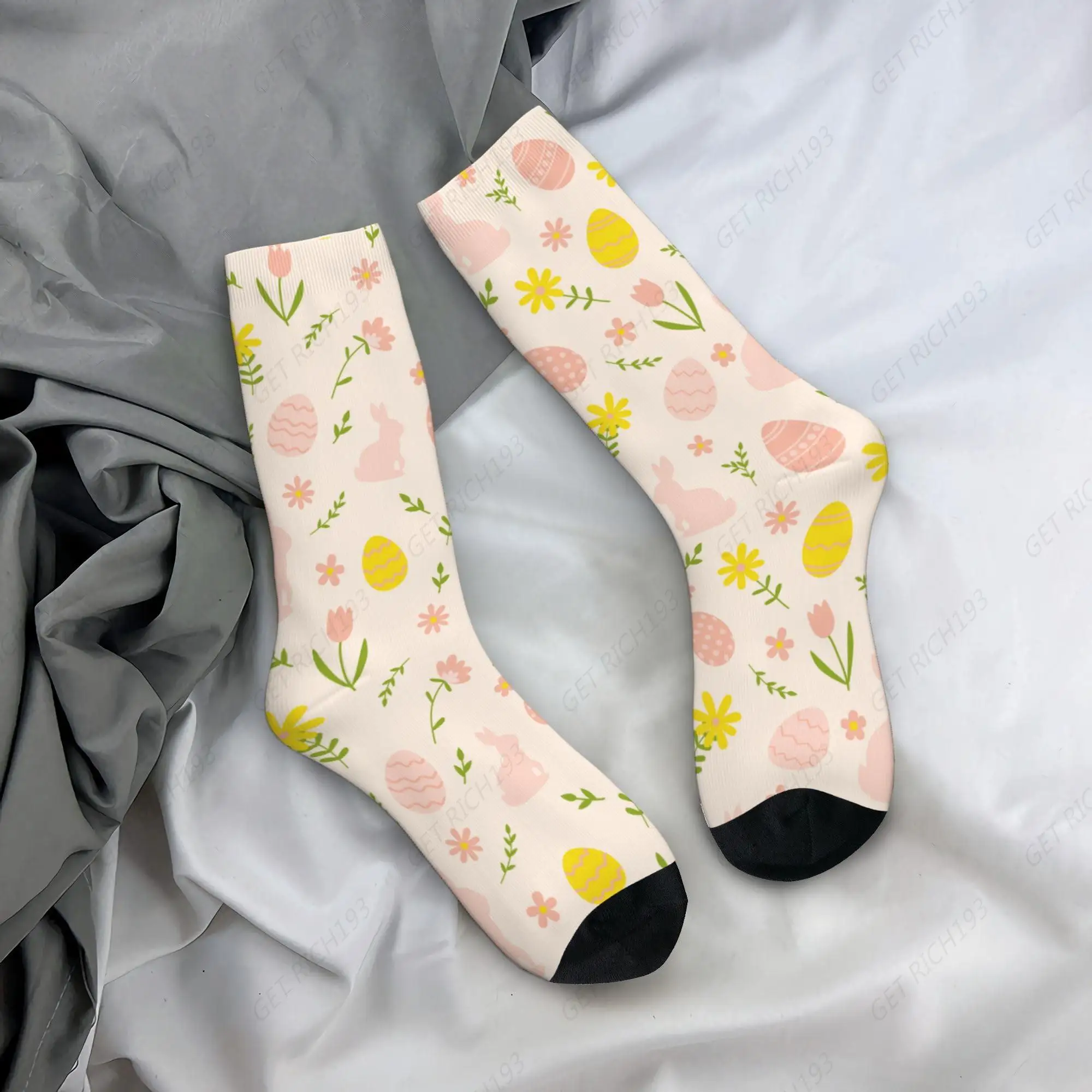 

Easter Bunnies Eggs Flowers Funny Socks For Women, Crazy Novelty Crew Dress Socks Birthday Anniversary Holiday Gifts One Size