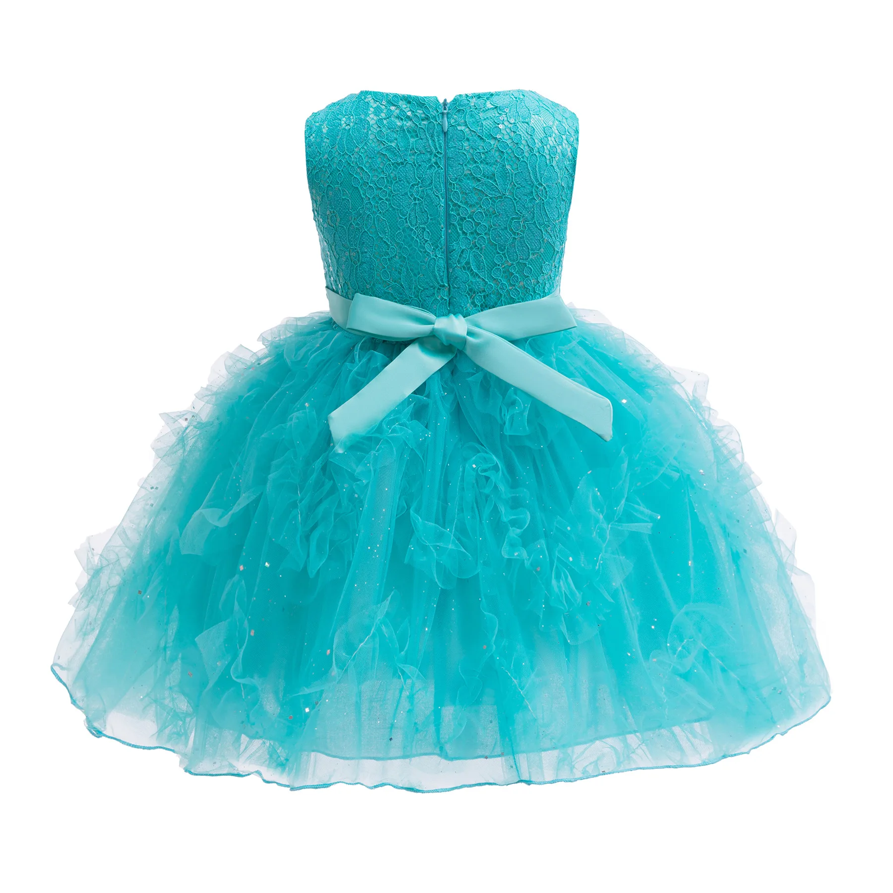 어린이 여아 민소매 스팽글 자수 메쉬 공주 드레스, 아동 행사, 생일 파티, 공연, 무대 의상, 프롬 가운