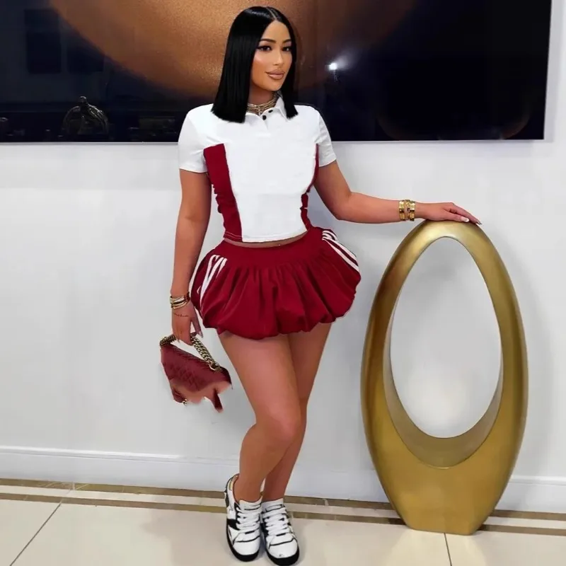 

Summer Comfortable Casual Short Sleeve Lapel Top Striped Mini Skirt Set Soft Skin-friendly Club Party Two-piece Set
