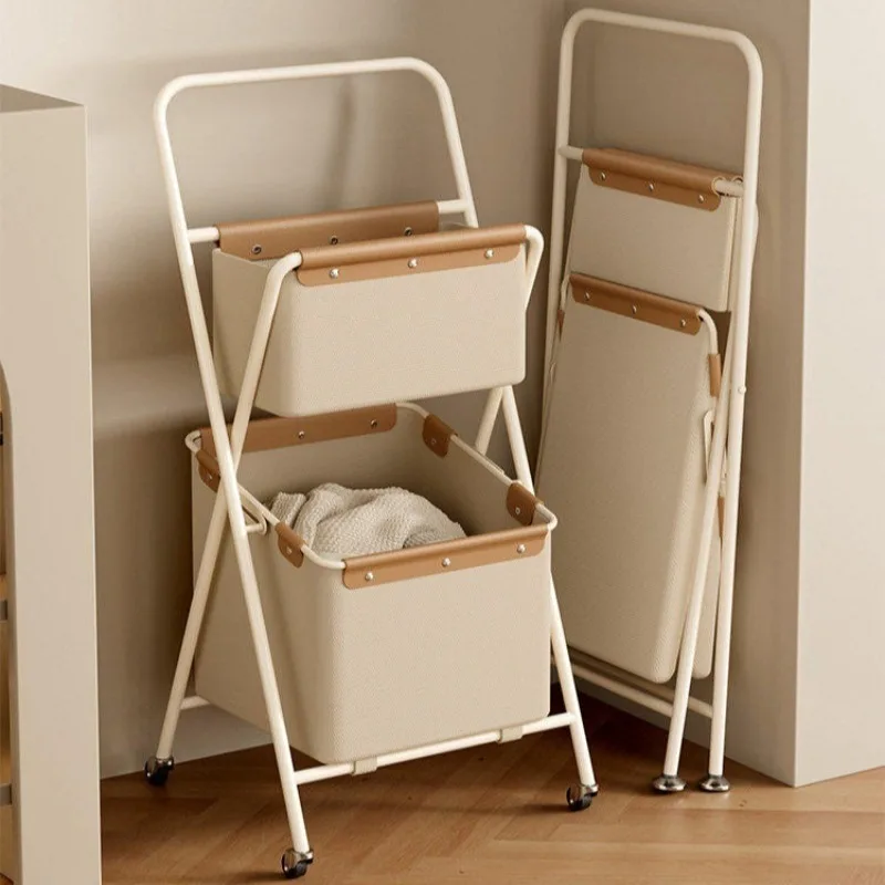 Collapsible Wheel Laundry Basket Clothes Storage Double White Laundry Hamper Trolley Tall Cesto Para Ropa Sucia Home Accessories