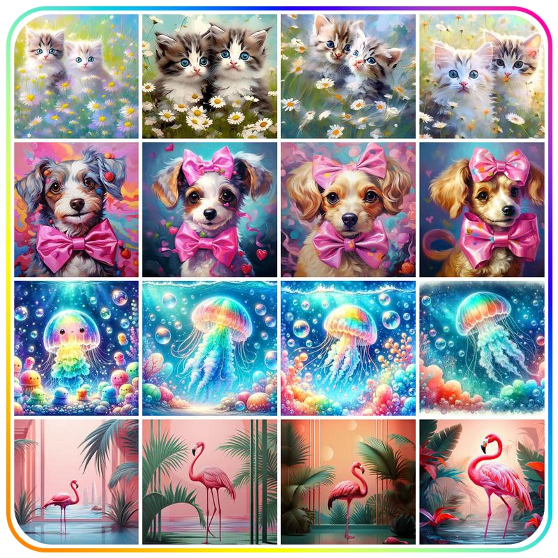 

RUOPOTY Diamond Painting Complete Kit Unframe For Adults Animals Dog Jellyfish Cat Flamingo Needle Arts Craft Diamond Mosaic Gif