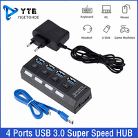 Mini USB HUB 3.0 Super Speed 5Gbps Usb3.0 4 Ports HUB Portable Micro USB 3.0 HUB Splitter With External Power Adapter For PC Acc