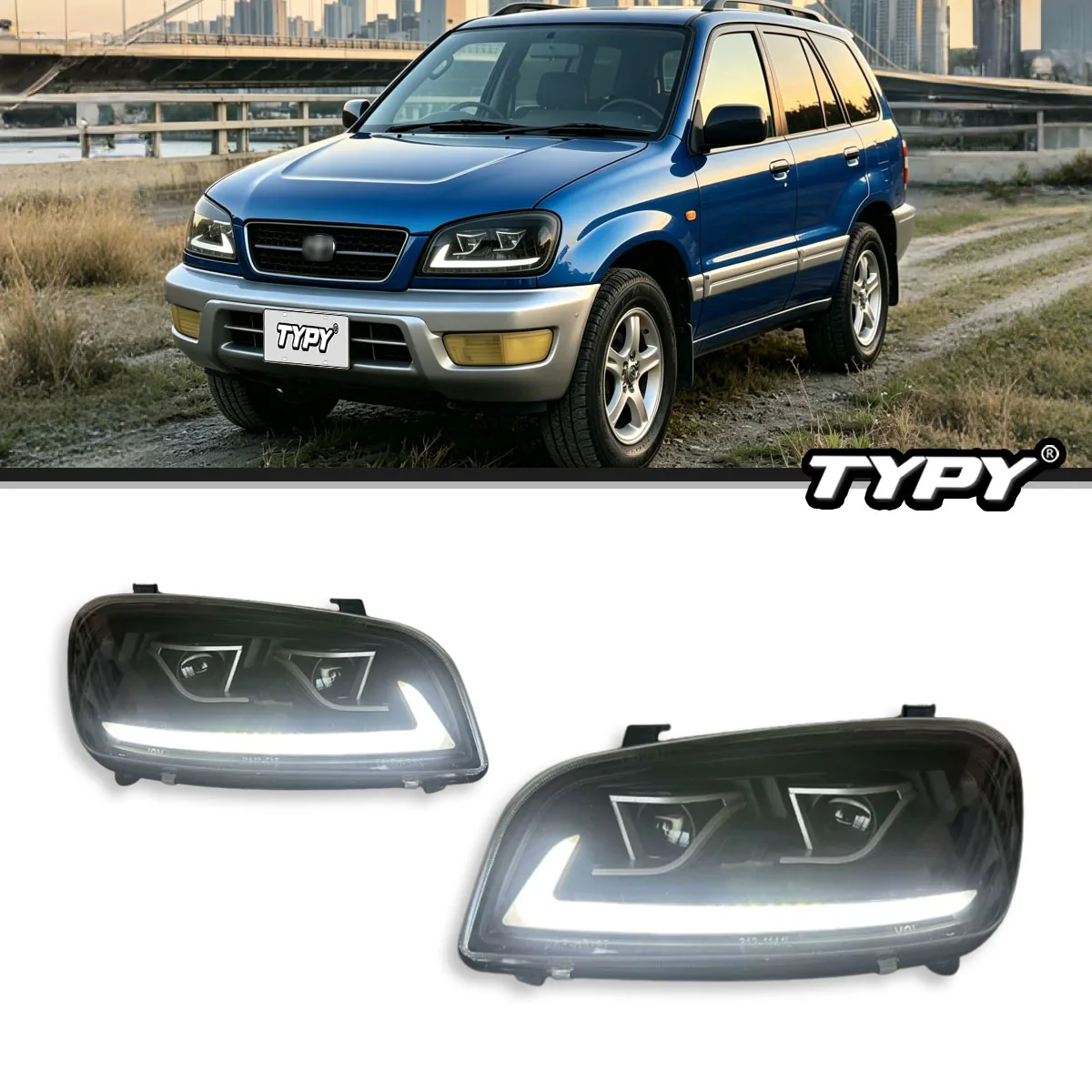 

TYPY For Toyota Rav4 1998-1999 LED Headlights Assembly DRL Daytime Running Light Projector Housing Plug & Play