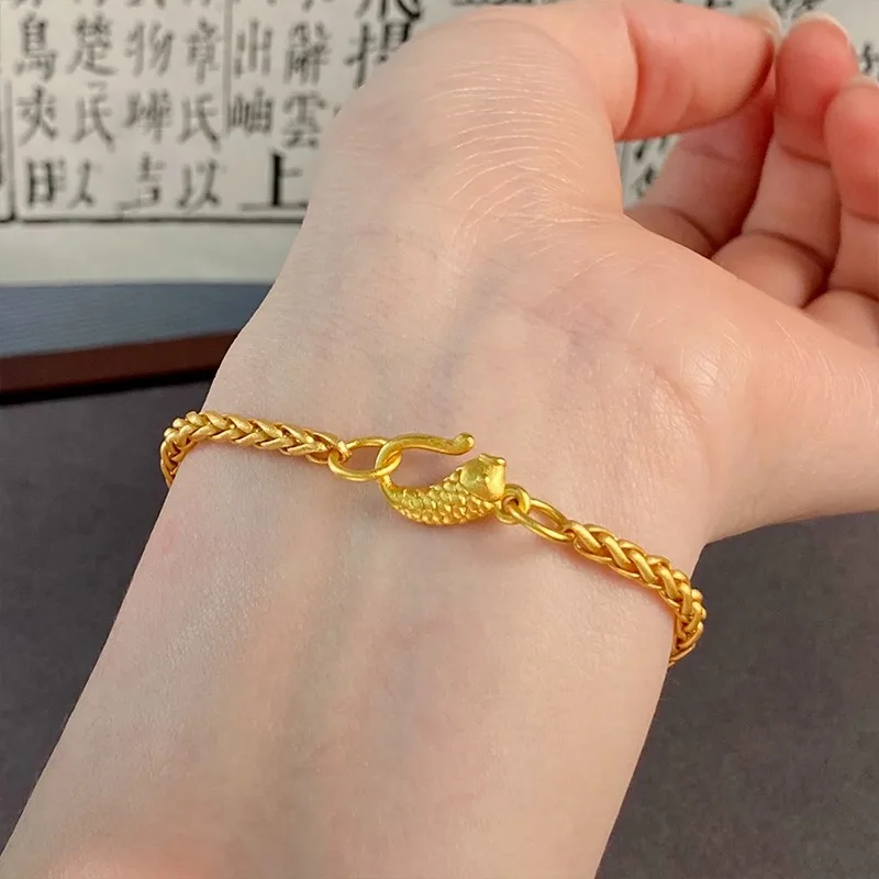 Modern Oriental Wheat Stalk Interlocking Koi Adjustable Luxury Gold-Tone Minimalist Chinese Style Boho Unisex Bracelet Jewelry