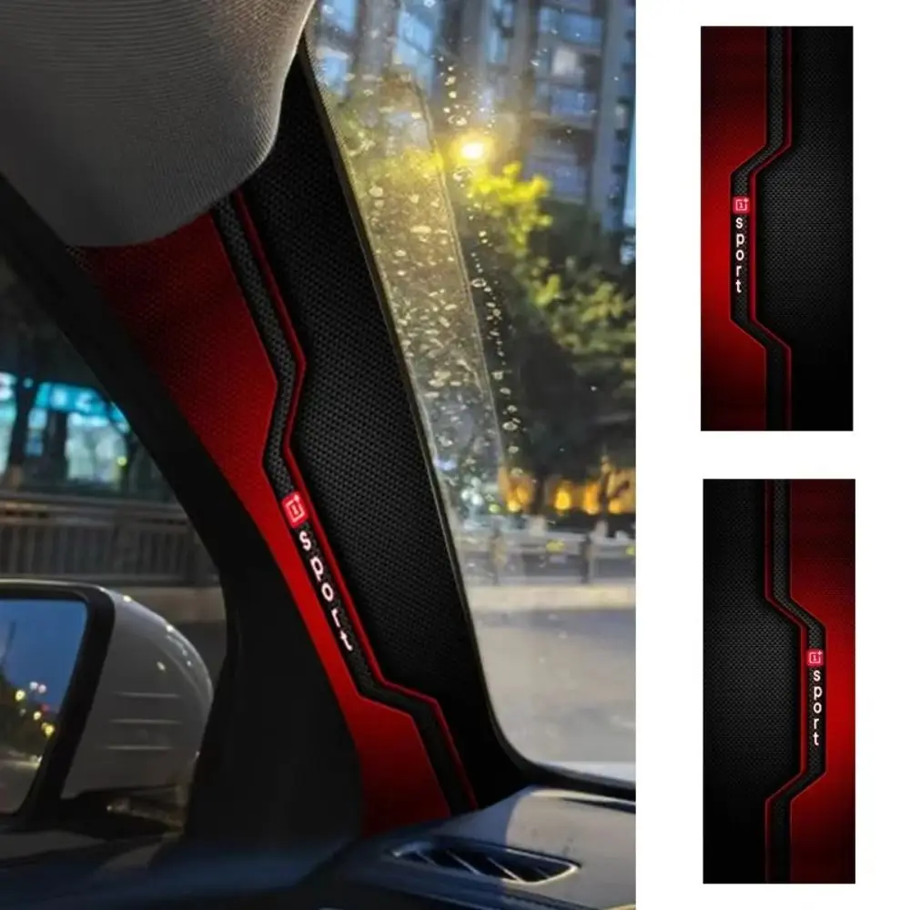 2 Pcs Sporty Pattern Car A-Pillar Stickers Self-adhesive Carbon Fiber Car Interior Stickers Black Red Car Interior Decals