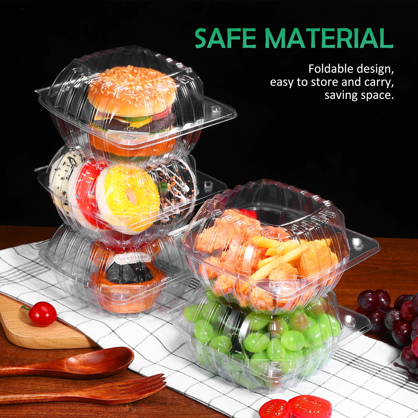 

100 Sandwich Boxes Clear Cake Box Transparent PET Containers Individual Cupcake Holder Single Containers With Lids Food Grade