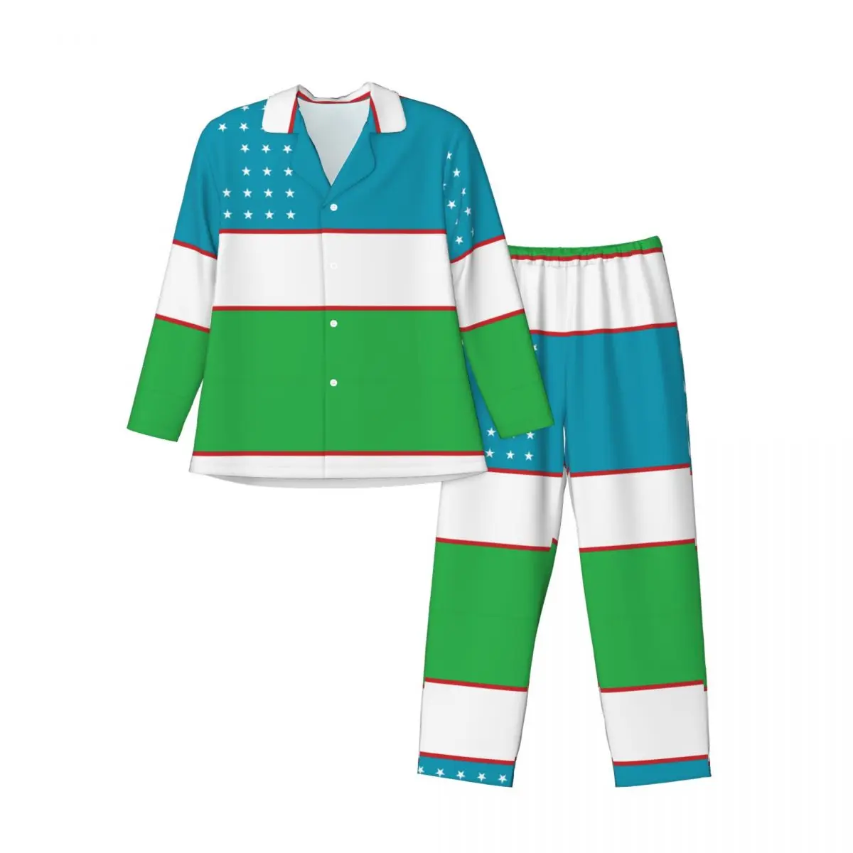 

Men Pajamas Set of Autumn Winter Long-Sleeved Uzbekistan Flag Home Clothing Sleepwear 2PCS/Set