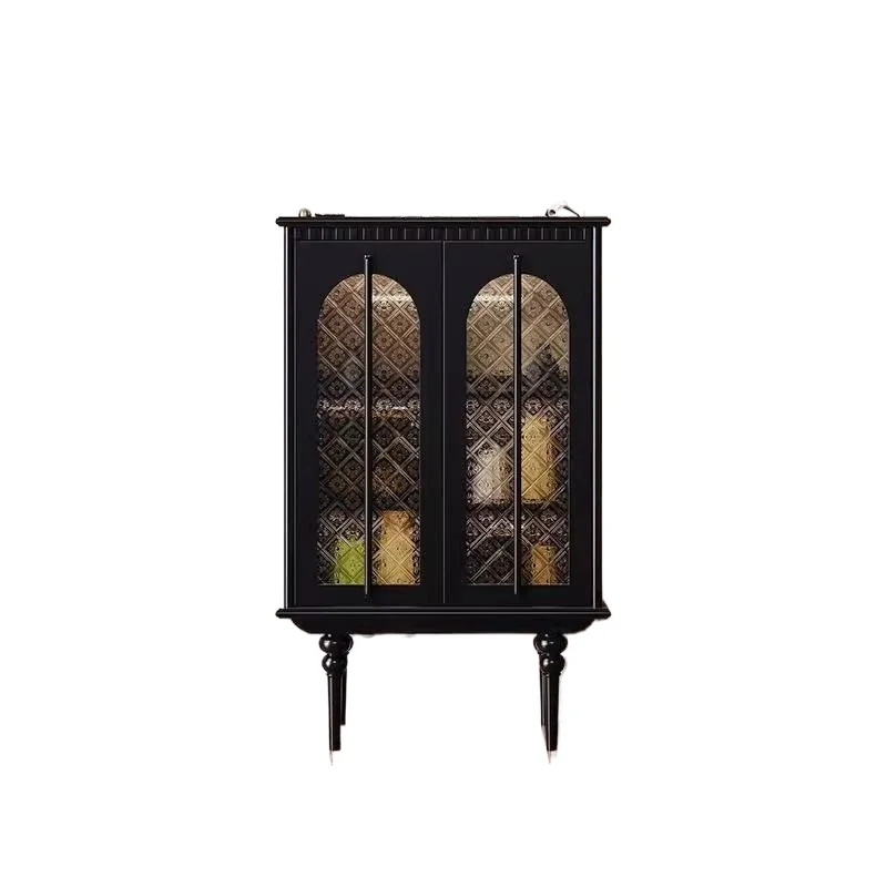 

French light luxury dining side cabinet wine living room wall floor cabinet glass door decorative retro style entrance cabinet