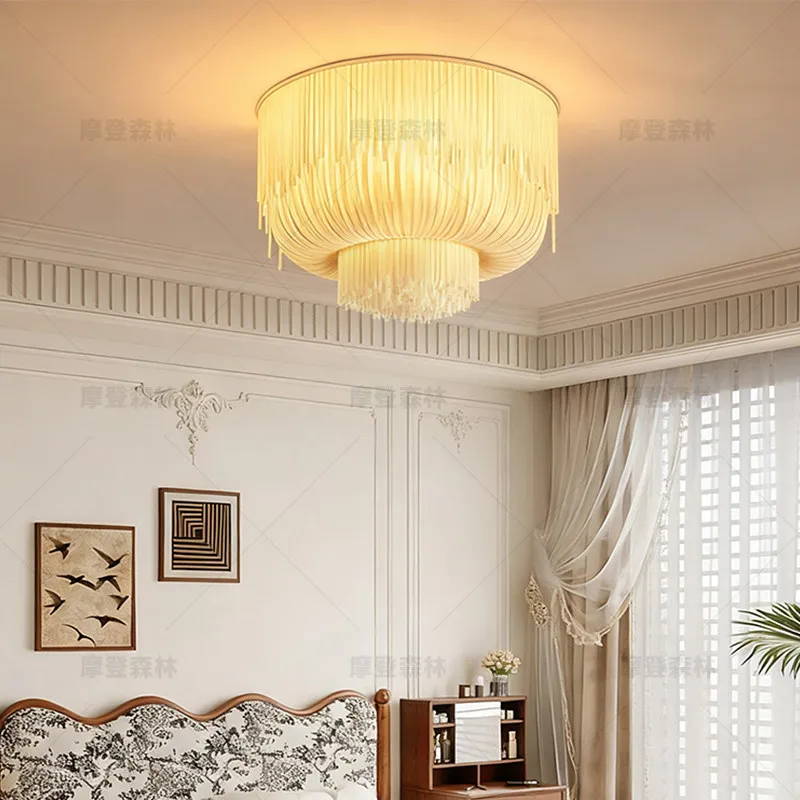 French pastoral fringed bedroom ceiling lamp Bohemian study living room antique lamp