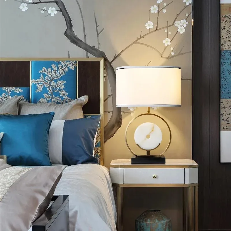 Postmodern Marble Floor Lamps Living Room Study Office Study Fabric Lampshade Metal Reading Table Desk Lamps Decoration Fixtures