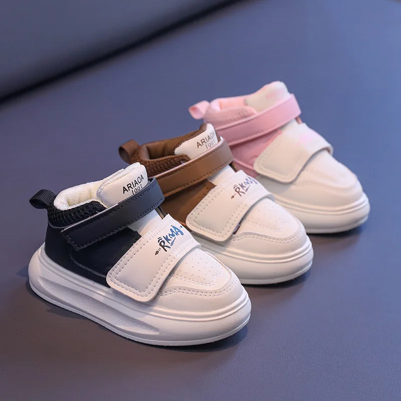 Autumn Children High-top Sneakers Boys Anti-slip Anti-kick Basketball Shoes Girls Fashion Hook Design Sneakers Baby Soft Shoes