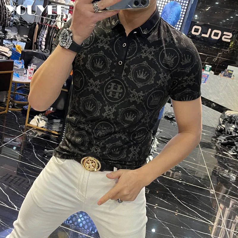 Trendy Short Sleeved Men\'s Brand Embroidered Print Slim Lapel Polo 2022 Summer New Top Male Luxurious High-quality Man Clothing