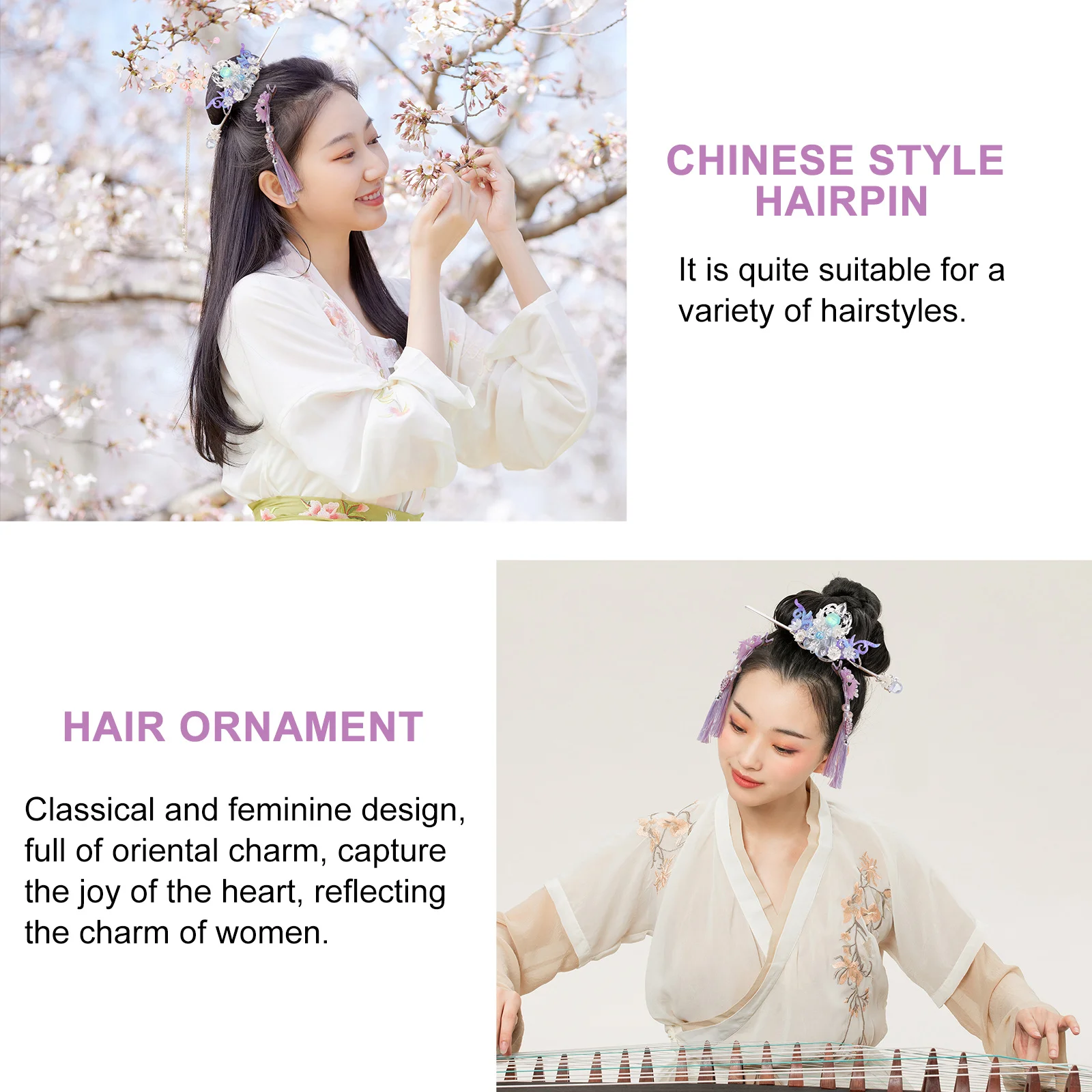 

2pcs Hairpin Headdress Ancient Style Classical Female Tassel Hairpins Lightweight Wedding Party Banquet Dance Accessory Han