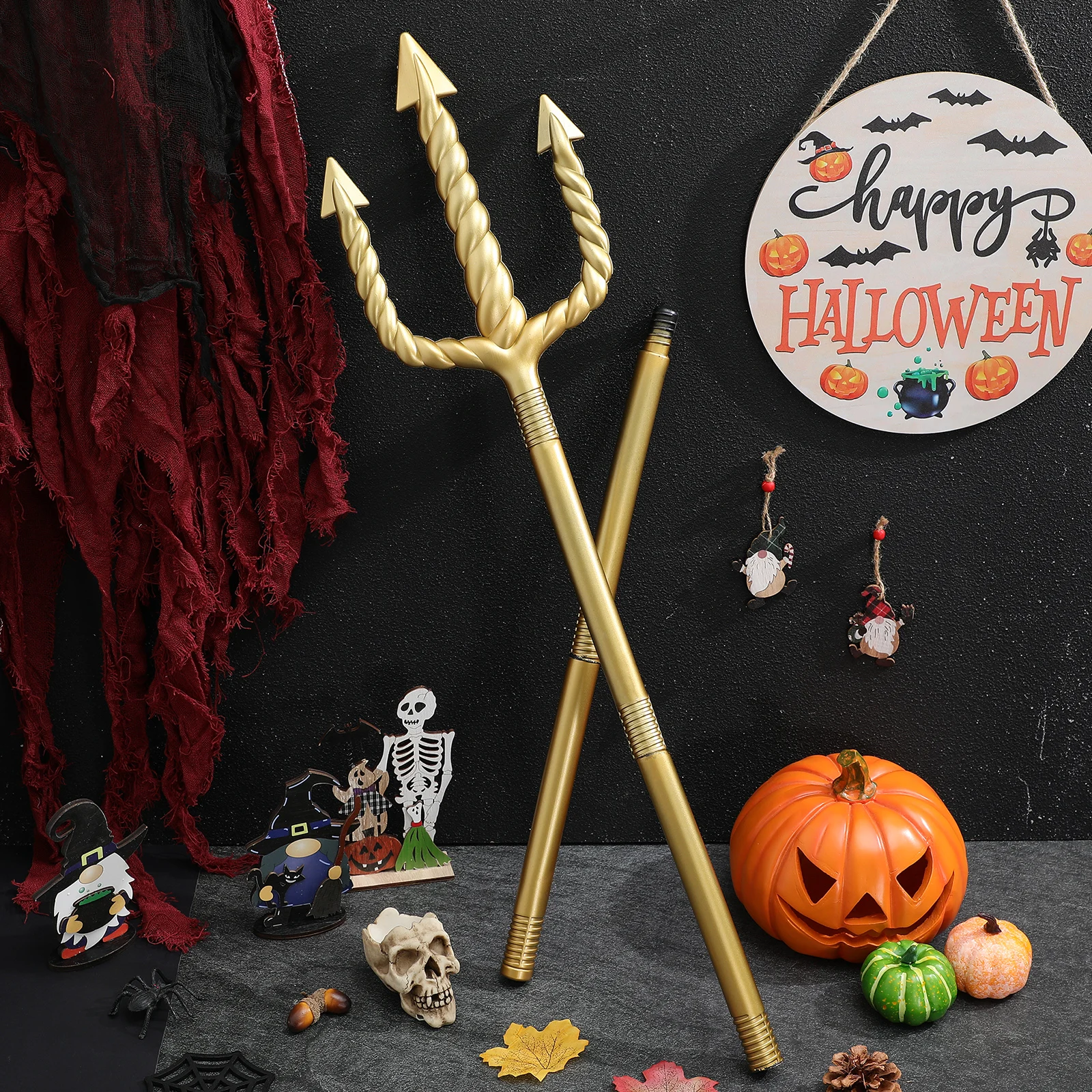 

Cosplay Costume Props Halloween Devil Pitch Fork Trident Black Lightweight Stage Party Demon Accessory