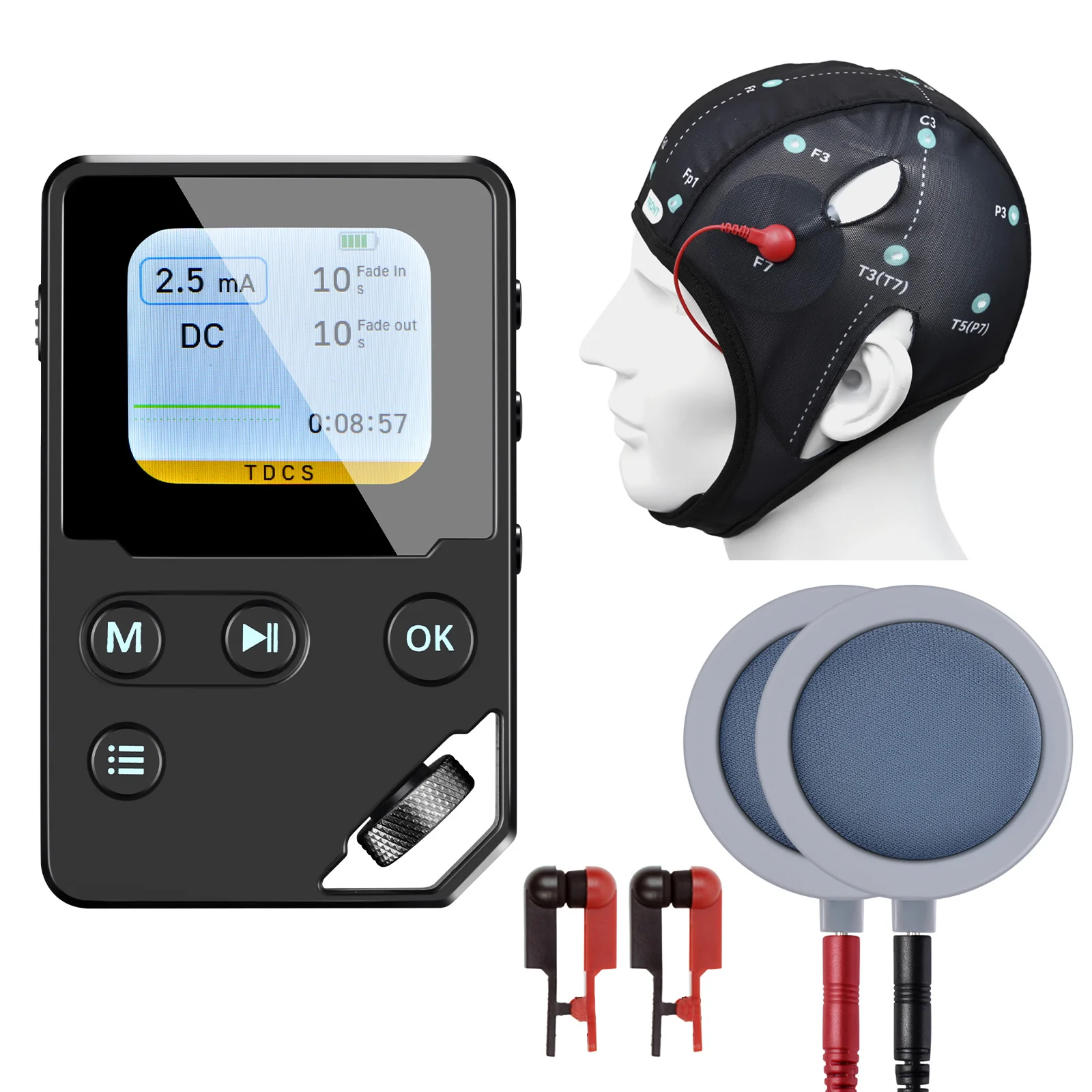 TDCS Massager Transcranial Direct Current Stimulation Kit  DC/Pulse TACS TVNS with Sponge Electrodes for Stress Relief Sleep Aid
