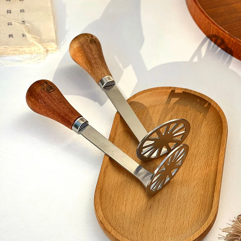 20Pcs Potato Mashers Wood Non Slip Stainless Steel Handle Food Cutter Crusher Presser Kitchen Hardware Gadgets