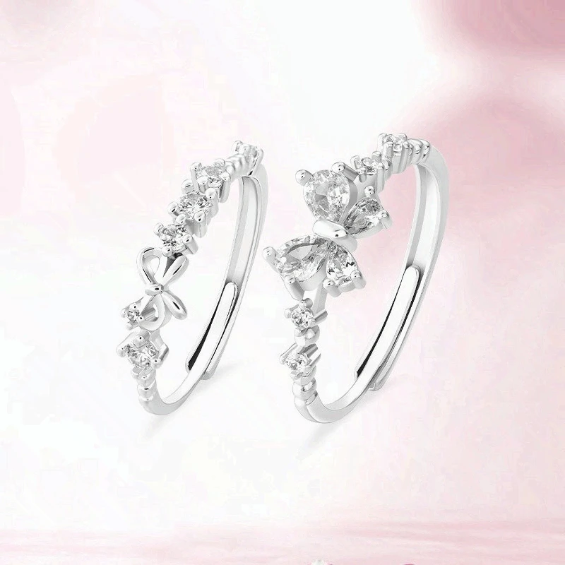 1 Pair Sweetheart Princess Bestie Minimalist Couple Rings Womens Niche Design Holiday Gift for Girlfriend Trendy Daily Wear