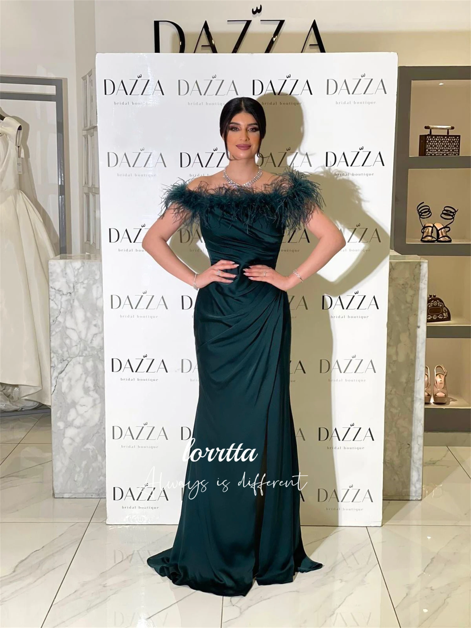 

Lorrtta Grace Mermaid Feather Decoration Evening Dress Green Party Robe Soiree De Luxe 2024 Ball Gowns Special Occasion Dresses