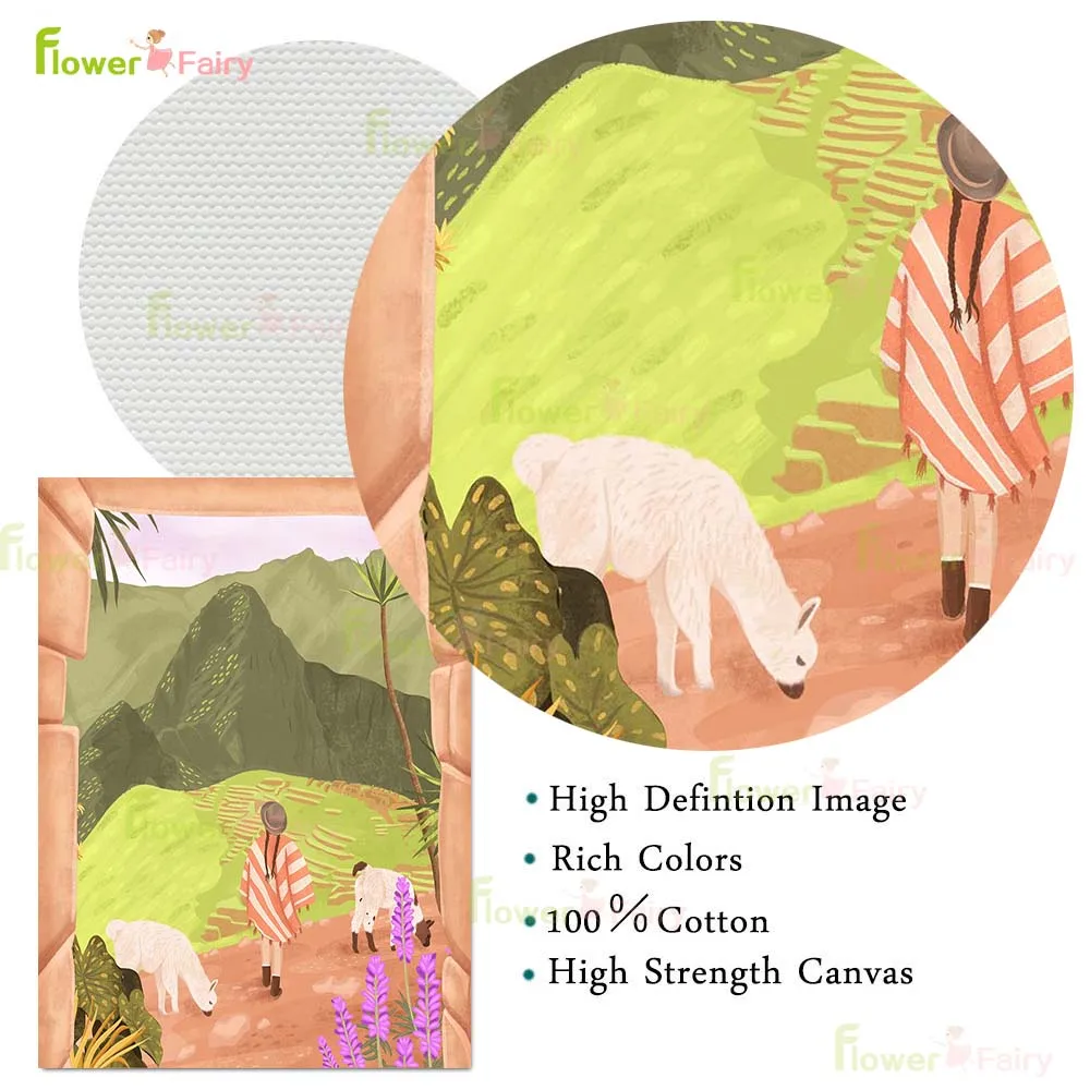 Minimalist Girl on Vacation Cartoon Scenery Poster Wall Art Canvas Painting Home Decor Wall Pictures For Living Room Unframed