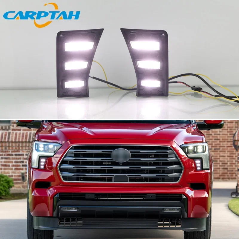 Car LED DRL Daylights For Toyota Sequoia 2022 2023 Yellow Turn Signal Daytime Running Light 12v Auto Foglamp