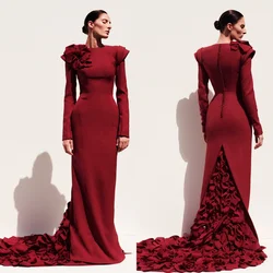 Customized Exquisite Jersey Pleat Handmade Flower Straight Boat Neck Long Dresses Prom  Matching Chinese Style Classic Formal