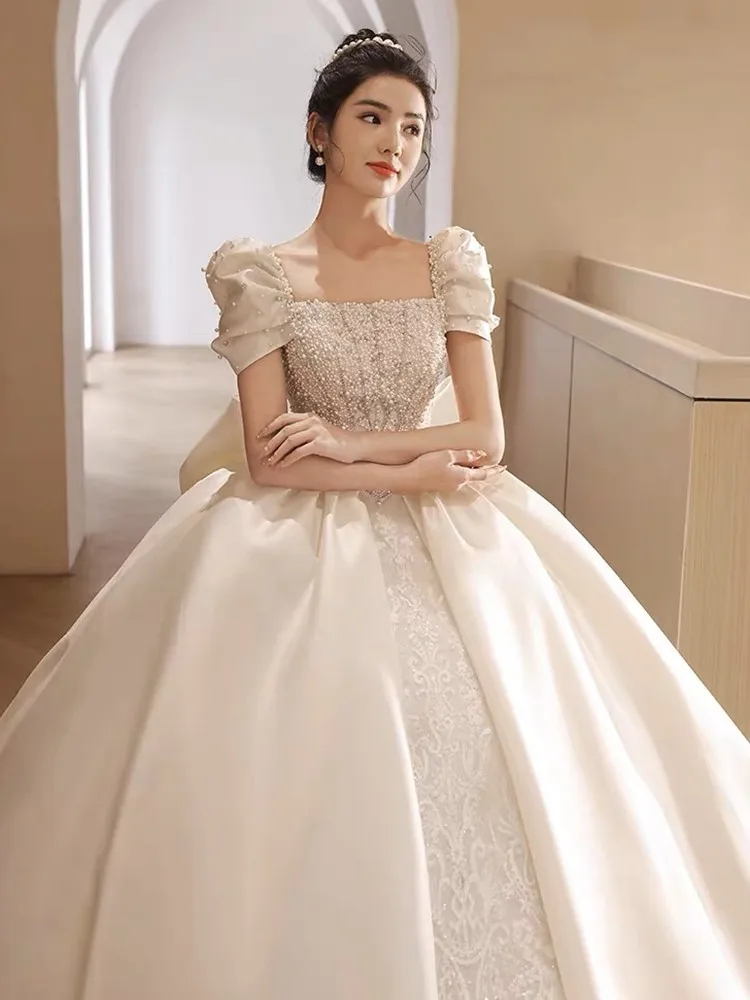 새틴 신상 메인 원단 플러스 사이즈 트레인 드레스