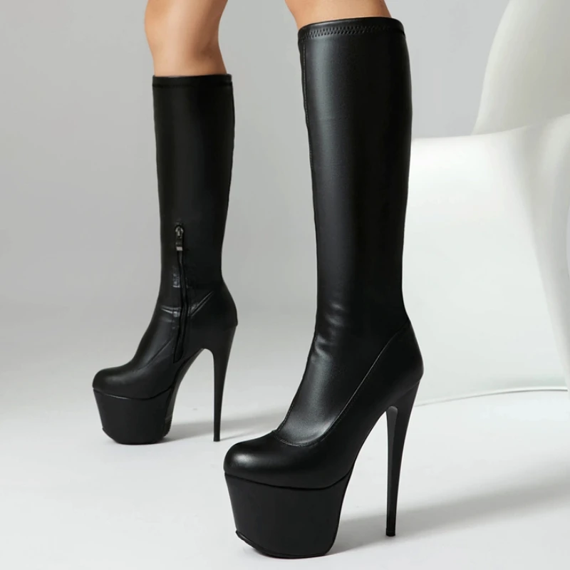 

Женские сапоги до колена, пикантная осенне-зимняя обувь на платформе, черные, красные, длинные сапоги на каблуке, женская обувь для вечеринок, танцевальная обувь, большой размер 46