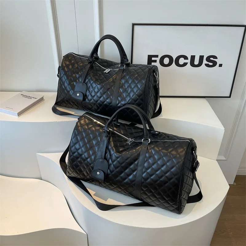 Large Capacity Leather Business Travel Handbag For Women Diamond lattice Design Female Gym Sport Luggage Ladies Duffle Hanbag