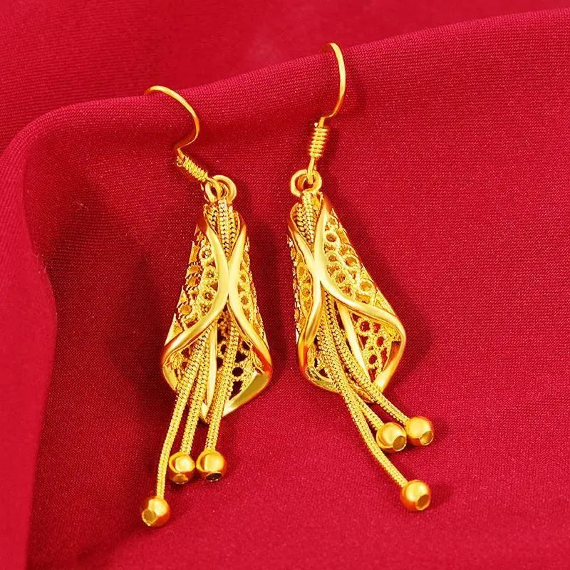 HOYON – boucles d\'oreilles à crochet incurvé pour femmes, couleur or pur 24k, bijoux de mariage pour mère, longue durée, ne se décolore pas, cadeau