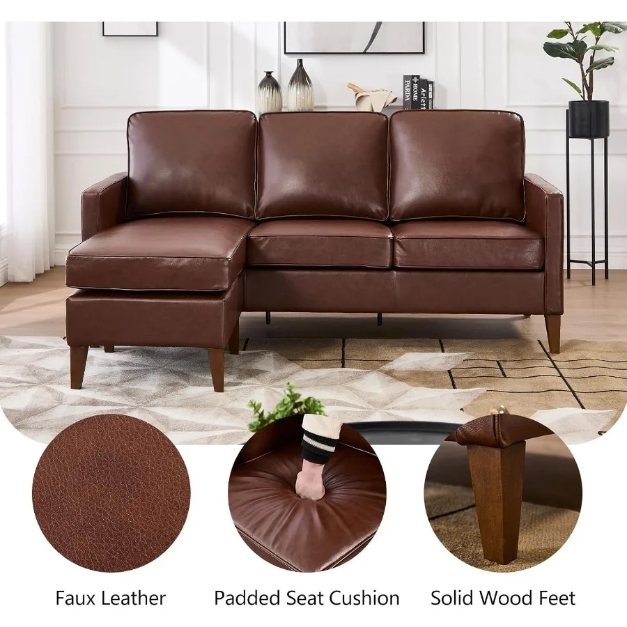 أريكة Sectiol على شكل حرف L من الجلد الصناعي مع أريكة صالة كرسي قابلة للعكس لغرفة المعيشة والشقة ومساحة غرفة صغيرة Cl