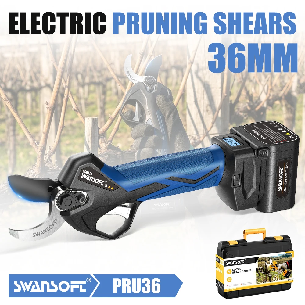 Sécateur électrique sans fil SWANSOFT PRU36, 900W, coupe progressive, 36mm, outils de jardinage, batterie 16.8V